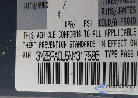 2022 Mazda Mazda3 Carbon Edition z USA, uszkodzony, nr VIN 3MZBPACL5NM317886